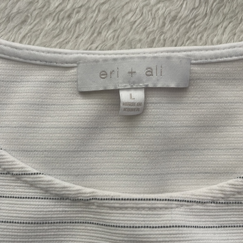 Anthropologie Eri + Ali Puff Sleeve Shirt - White Striped Large - Picture 2 of 2